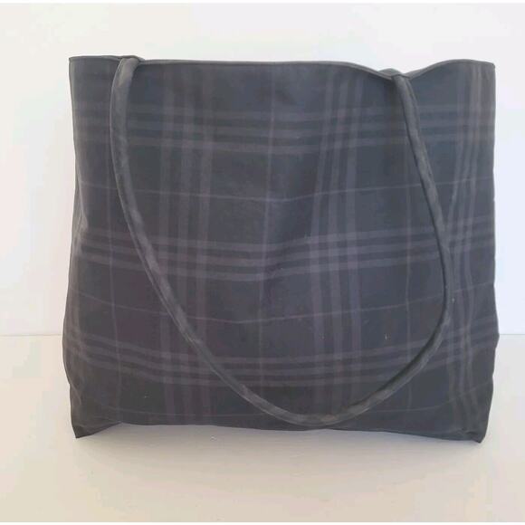 BURBERRY BLUE LABEL Tote Handbag Purse Bag Canvas Medium Nova Check Black Pink